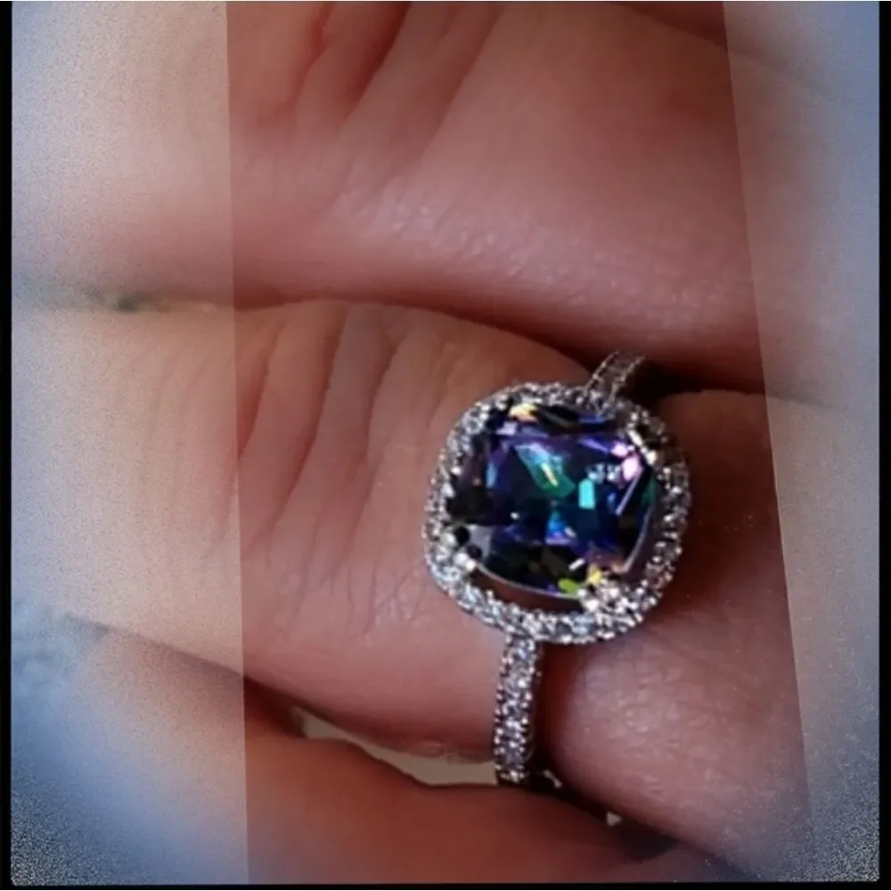 Mystic Topaz Cocktail Ring 14K White Gold surrounded by 38 Clear White Topaz